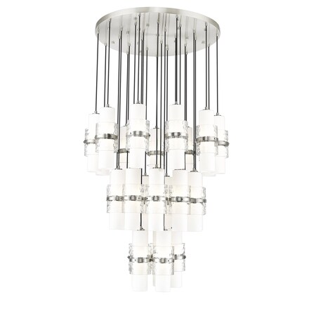 Z-Lite Cayden Chandelier, 27-Light, 36 In.W x 16.75 In.H, Brushed Nickel/Clear + Etched Opal 1946P-27R-BN